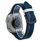 For Apple Watch 46mm / 49mm / 45mm / 44mm 7-Line Tri-Star Buckle Pull Up Leather Watch Band(Dark Blue White Thread) - 1
