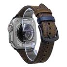 For Apple Watch 46mm / 49mm / 45mm / 44mm 7-Line Tri-Star Buckle Pull Up Leather Watch Band(Crazy Horse Dark Brown Blue Thread) - 1