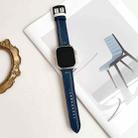 For Apple Watch 42mm / 41mm / 40mm / 38mm 7-Line Tri-Star Buckle Pull Up Leather Watch Band(Dark Blue White Thread) - 2