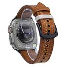 For Apple Watch 42mm / 41mm / 40mm / 38mm 7-Line Tri-Star Buckle Pull Up Leather Watch Band(Crazy Horse Yellow Brown White Thread) - 1