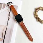 For Apple Watch 42mm / 41mm / 40mm / 38mm 7-Line Tri-Star Buckle Pull Up Leather Watch Band(Crazy Horse Yellow Brown White Thread) - 2