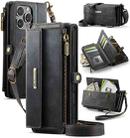 For iPhone 16 CaseMe C39 RFID Blocking Zipper Wallet Leather Phone Case with Crossbody Strap(Black) - 1