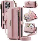 For iPhone 16 CaseMe C39 RFID Blocking Zipper Wallet Leather Phone Case with Crossbody Strap(Pink) - 1