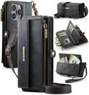 For iPhone 16 Pro CaseMe C39 RFID Blocking Zipper Wallet Leather Phone Case with Crossbody Strap(Black) - 1