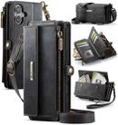 For iPhone 16 CaseMe C39 RFID Blocking Zipper Wallet Leather Phone Case with Crossbody Strap(Black) - 1