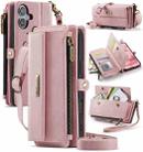 For iPhone 16 CaseMe C39 RFID Blocking Zipper Wallet Leather Phone Case with Crossbody Strap(Pink) - 1