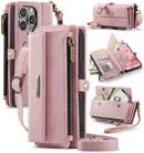 For iPhone 15 Pro CaseMe C39 RFID Blocking Zipper Wallet Leather Phone Case with Crossbody Strap(Pink) - 1