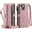 For iPhone 14 CaseMe C39 RFID Blocking Zipper Wallet Leather Phone Case with Crossbody Strap(Pink) - 2