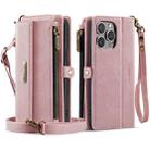 For iPhone 14 Pro Max CaseMe C39 RFID Blocking Zipper Wallet Leather Phone Case with Crossbody Strap(Pink) - 2