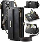 For iPhone 13 Pro CaseMe C39 RFID Blocking Zipper Wallet Leather Phone Case with Crossbody Strap(Black) - 1