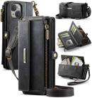 For iPhone 13 mini CaseMe C39 RFID Blocking Zipper Wallet Leather Phone Case with Crossbody Strap(Black) - 1