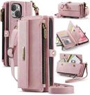 For iPhone 13 mini CaseMe C39 RFID Blocking Zipper Wallet Leather Phone Case with Crossbody Strap(Pink) - 1