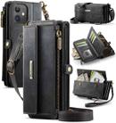 For iPhone 12 / 12 Pro CaseMe C39 RFID Blocking Zipper Wallet Leather Phone Case with Crossbody Strap(Black) - 1