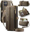 For iPhone 12 / 12 Pro CaseMe C39 RFID Blocking Zipper Wallet Leather Phone Case with Crossbody Strap(Coffee) - 1