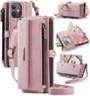 For iPhone 12 / 12 Pro CaseMe C39 RFID Blocking Zipper Wallet Leather Phone Case with Crossbody Strap(Pink) - 1