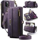 For iPhone 11 Pro Max CaseMe C39 RFID Blocking Zipper Wallet Leather Phone Case with Crossbody Strap(Purple) - 1