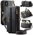 For iPhone 11 CaseMe C39 RFID Blocking Zipper Wallet Leather Phone Case with Crossbody Strap(Black) - 1