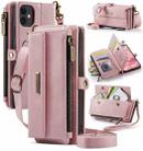 For iPhone 11 CaseMe C39 RFID Blocking Zipper Wallet Leather Phone Case with Crossbody Strap(Pink) - 1