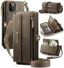 For iPhone 11 Pro CaseMe C39 RFID Blocking Zipper Wallet Leather Phone Case with Crossbody Strap(Coffee) - 1