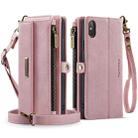 For iPhone X / XS CaseMe C39 RFID Blocking Zipper Wallet Leather Phone Case with Crossbody Strap(Pink) - 2