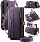 For iPhone X / XS CaseMe C39 RFID Blocking Zipper Wallet Leather Phone Case with Crossbody Strap(Purple) - 1