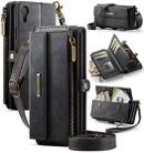 For iPhone XR CaseMe C39 RFID Blocking Zipper Wallet Leather Phone Case with Crossbody Strap(Black) - 1