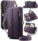 For iPhone XR CaseMe C39 RFID Blocking Zipper Wallet Leather Phone Case with Crossbody Strap(Purple) - 1