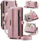 For iPhone 7 Plus / 8 Plus CaseMe C39 RFID Blocking Zipper Wallet Leather Phone Case with Crossbody Strap(Pink) - 1