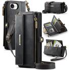 For iPhone 16e CaseMe C39 RFID Blocking Zipper Wallet Leather Phone Case with Crossbody Strap(Black) - 1