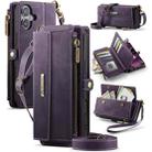 For iPhone 17 CaseMe C39 RFID Blocking Zipper Wallet Leather Phone Case with Crossbody Strap(Purple) - 1