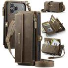 For iPhone 17 Pro Max CaseMe C39 RFID Blocking Zipper Wallet Leather Phone Case with Crossbody Strap(Coffee) - 1