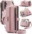 For Samsung Galaxy S25 / S24 5G CaseMe C39 RFID Blocking Zipper Wallet Leather Phone Case with Crossbody Strap(Pink) - 1