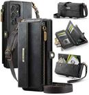 For Samsung Galaxy S25 Ultra 5G CaseMe C39 RFID Blocking Zipper Wallet Leather Phone Case with Crossbody Strap(Black) - 1