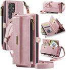 For Samsung Galaxy S24 Ultra 5G CaseMe C39 RFID Blocking Zipper Wallet Leather Phone Case with Crossbody Strap(Pink) - 1