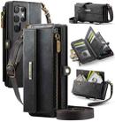For Samsung Galaxy S23 Ultra 5G CaseMe C39 RFID Blocking Zipper Wallet Leather Phone Case with Crossbody Strap(Black) - 1