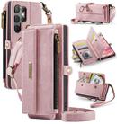 For Samsung Galaxy S23 Ultra 5G CaseMe C39 RFID Blocking Zipper Wallet Leather Phone Case with Crossbody Strap(Pink) - 1