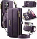 For Samsung Galaxy S23 Ultra 5G CaseMe C39 RFID Blocking Zipper Wallet Leather Phone Case with Crossbody Strap(Purple) - 1