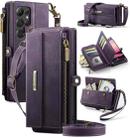 For Samsung Galaxy S22 Ultra 5G CaseMe C39 RFID Blocking Zipper Wallet Leather Phone Case with Crossbody Strap(Purple) - 1