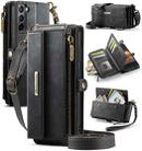 For Samsung Galaxy S21 5G CaseMe C39 RFID Blocking Zipper Wallet Leather Phone Case with Crossbody Strap(Black) - 1