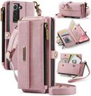 For Samsung Galaxy S21 FE 5G CaseMe C39 RFID Blocking Zipper Wallet Leather Phone Case with Crossbody Strap(Pink) - 1
