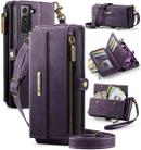 For Samsung Galaxy S21 FE 5G CaseMe C39 RFID Blocking Zipper Wallet Leather Phone Case with Crossbody Strap(Purple) - 1