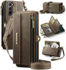 For Samsung Galaxy S21+ 5G CaseMe C39 RFID Blocking Zipper Wallet Leather Phone Case with Crossbody Strap(Coffee) - 1