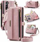 For Samsung Galaxy S21+ 5G CaseMe C39 RFID Blocking Zipper Wallet Leather Phone Case with Crossbody Strap(Pink) - 1