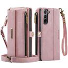 For Samsung Galaxy S21+ 5G CaseMe C39 RFID Blocking Zipper Wallet Leather Phone Case with Crossbody Strap(Pink) - 2