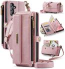 For Samsung Galaxy A14 CaseMe C39 RFID Blocking Zipper Wallet Leather Phone Case with Crossbody Strap(Pink) - 1