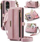 For Samsung Galaxy S25 Edge 5G CaseMe C39 RFID Blocking Zipper Wallet Leather Phone Case with Crossbody Strap(Pink) - 1