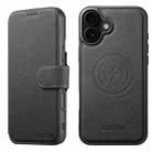 For iPhone 16 Plus Suteni Q05 2-in-1 Multi-function MagSafe Wallet Litchi Leather Phone Case(Black) - 1
