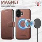 For iPhone 16 Plus Suteni Q05 2-in-1 Multi-function MagSafe Wallet Litchi Leather Phone Case(Brown) - 2