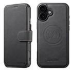 For iPhone 16 Suteni Q05 2-in-1 Multi-function MagSafe Wallet Litchi Leather Phone Case(Black) - 1