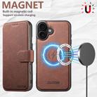 For iPhone 16 Suteni Q05 2-in-1 Multi-function MagSafe Wallet Litchi Leather Phone Case(Brown) - 2